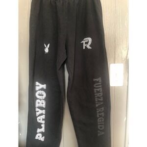 Playboy FUERZA REGITA Logo Sweatpants Black Joggers straight leg Mexican Band M